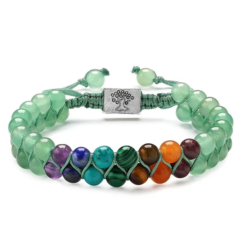 STRANDS 7 Chakra's Leven Boom Dubbele laag Gevlochten natuurlijke kristal agaat Bead Bracelet