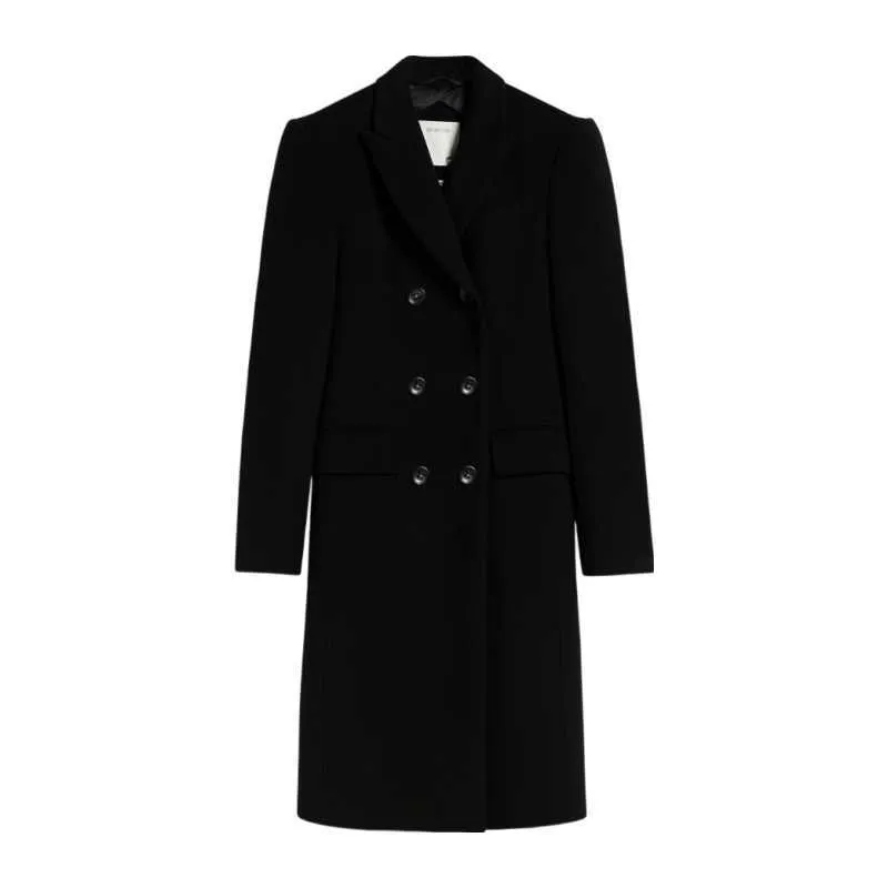 Płaszcz damski kaszmirowy płaszcz luksusowy płaszcz Maxmaras Women podwójnie piersi czysty wełniany czarny płaszcz w stylu brytyjskim