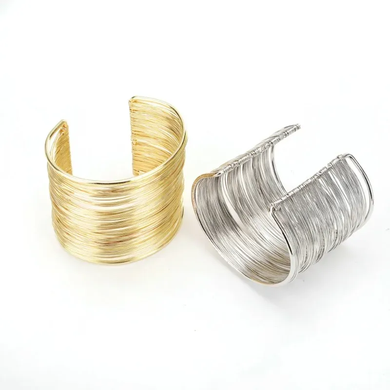 Brins punk multicouche de fils métalliques cordes bracelets bracelets pour femmes vintage exagérée en or