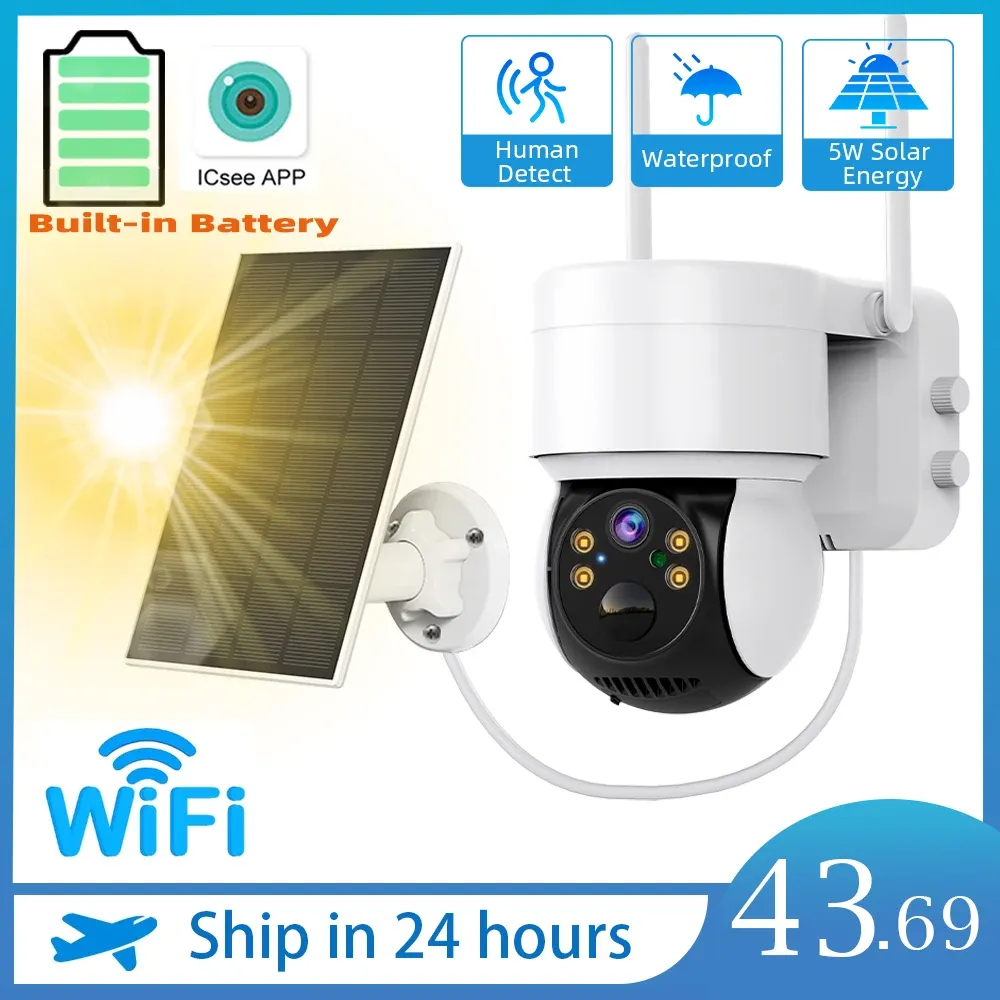 Cameras 1080p Wifi Solar Camera Outdoor Night Vision Video Surveillance Solar Panel Rechargeable Battery Wireless Ip Ptz Camera 2mp