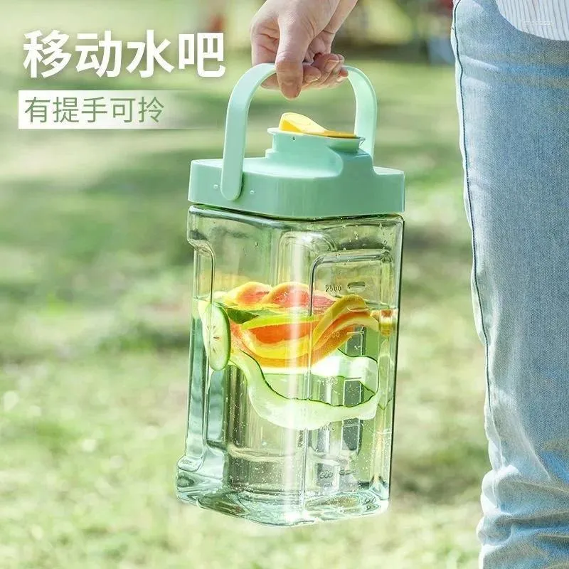 Vattenflaskor Transparent kylflaskflaskekan Kall plastkruka med pip stor kapacitet limonad doftande te vattenkokare