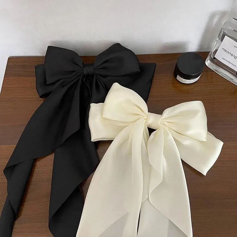 Hair Clips Elegant Solid Large Bow Ribbon Clip For Women Girl Sweet Headbands Soft Satin Hairpin Hairgrip Fashion Accessories