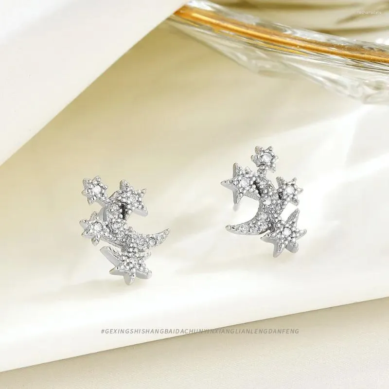 Stud Earrings Ins Style S925 Sterling Silver Moon And Star Korean Version Of Light Luxury Jewelry For Women