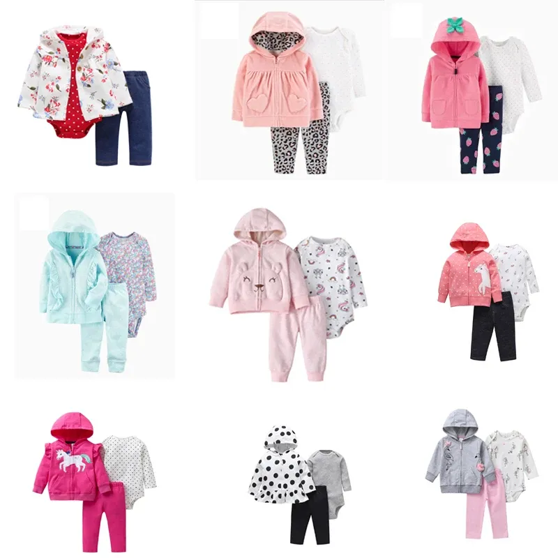 baby girl clothes long sleeve hooded jacket+cartoon unicorn romper+pant newborn outfit fashion 2020 infant clothing set 6-24M