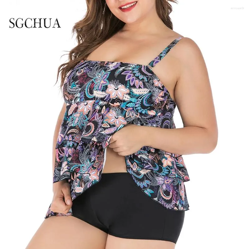 Women's Swimwear Large Size 8XL Ruffle Two Piece Swimsuit Women Ladies Vintage Floral Printed Monokini Big Summer Beachwear Bathing Suit