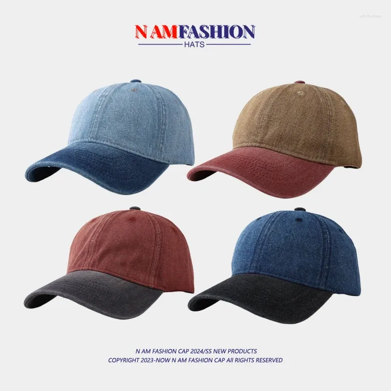 Bollmössor Vintage Color Matching Baseball Cap Spring och Summer Outdoor Sunscreen Versatile Show Face Face Small Denim Hats For Men Women