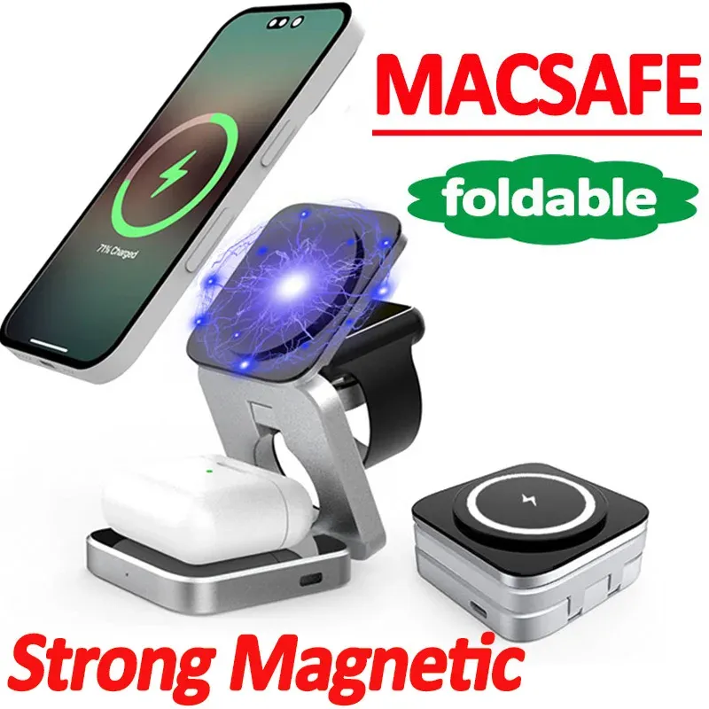 Laddare Portable 3 i 1 vikbar trådlös laddningsstativ Dock för iPhone 14 13 Holder Magnetic Fast Charging Station för Apple Watch 8 7