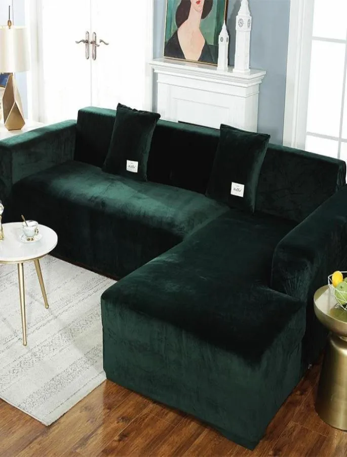 Stol täcker 2022 Elastic Fleece Solid All soffa Cover Nonslip Breif Corner för vardagsrum Chaise Lounge Canape Dangle1625030