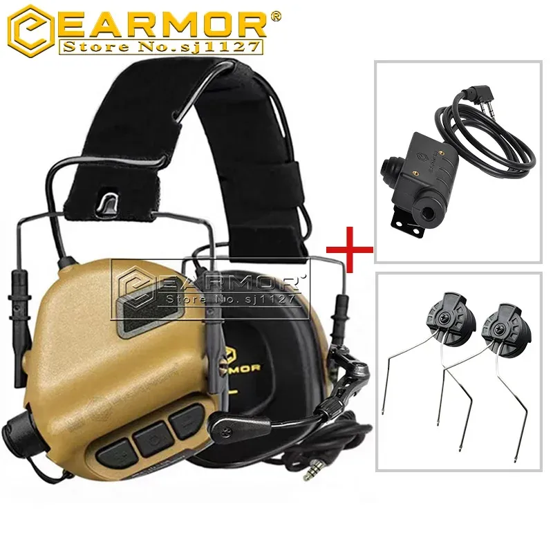 Accessoires Earmor Electronic Shooting Earmuffs M32 CHEETH PHACTIF TACTIQUE ANNULLAGE ET M51 Tactical PTT and Arc Adapter 3-Piece Set