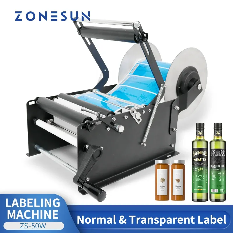 Sealers ZONESUN Label Applicator Big Stickers Manual Plastic Round Bottle Tin Can Tube Labeling Machine Packaging Machine ZS50W