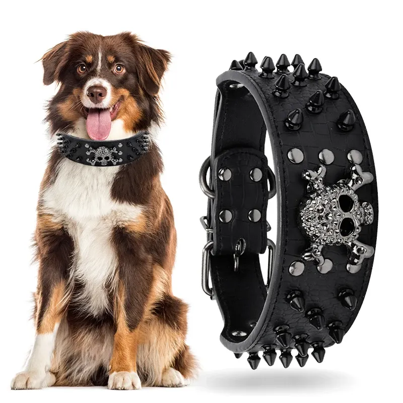 Collars Skull Spikes Dog Collar Collar Fashion Rivet Collar per animali domestici per cuoio per piccoli mediumi Labrador