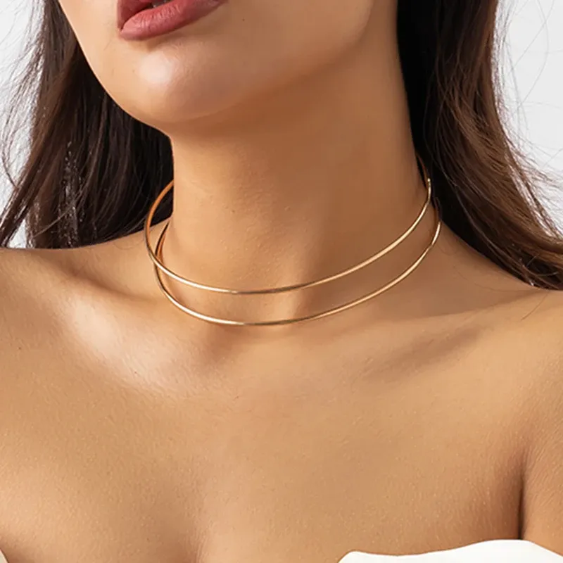 Halsband ingemark punk guld färg öppen manschett vridmoment kedja halsband för kvinnor mode uttalande vintage korta choker smycken steampunk män