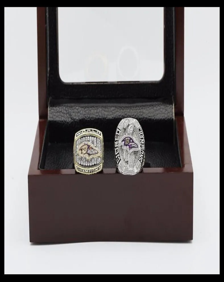 Yüksek kaliteli 2pcs 2000 2012 Baltimore Maryland Futbol Şampiyonası Set Sec Sec Ring Sports Mücevher Hayranları Set ABD Boyutu 11#6095313
