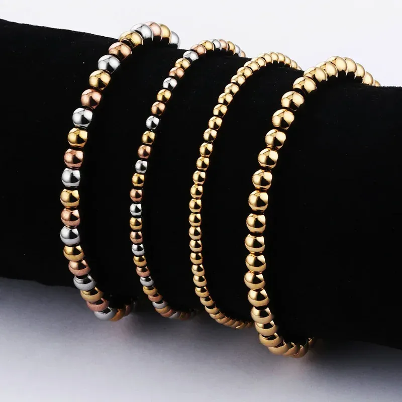 Bangle Diyalo Kvinnlig rostfritt stål Bollpärlor armband Metal Beaded Manschettarmband Kvinnliga uttalande smycken Pulsera armband