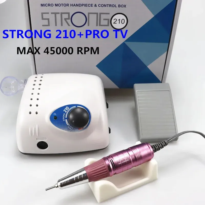 Strong 210 Pro IV Nail Drill 65W 45000 Machine Cutters Manicure Electric Nail Drill Milling Manicure Machine Polish Nail File 240417