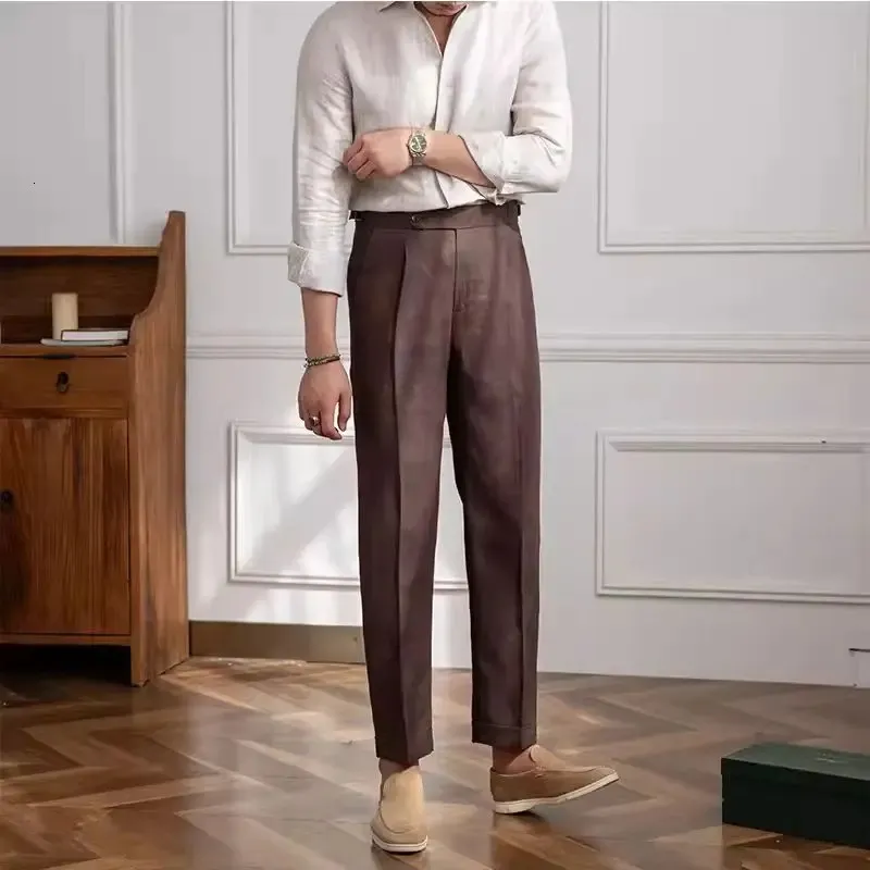 Tシャツ・カットソー Linen-like one-tuck pants 4 COLOR Italian Naples Mens High Waist Linen White Chino Pants