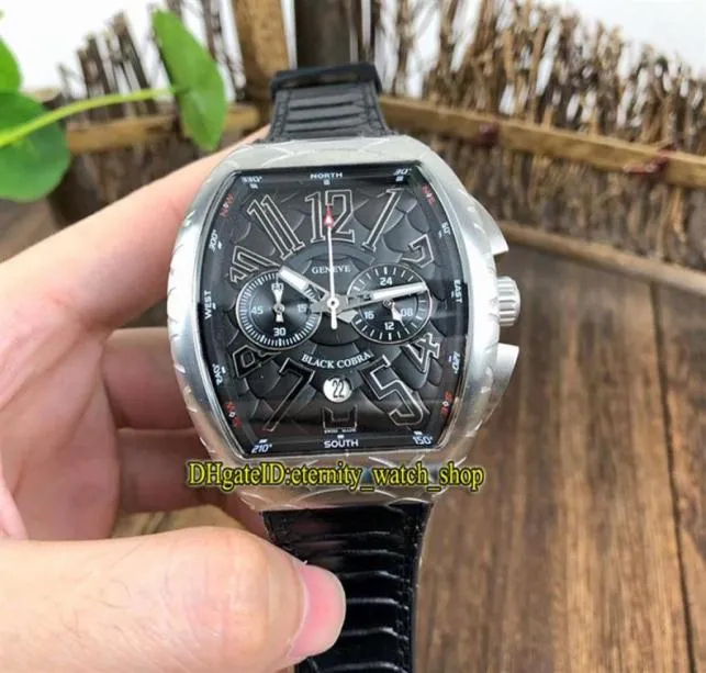 Nowy Saratoge v 45 Sc DT Cobra Black Snake Wzór Dial Japan VK Quartz Chronograph Ruch Mens Watch Silvery Case Skórzowy pasek 8248135