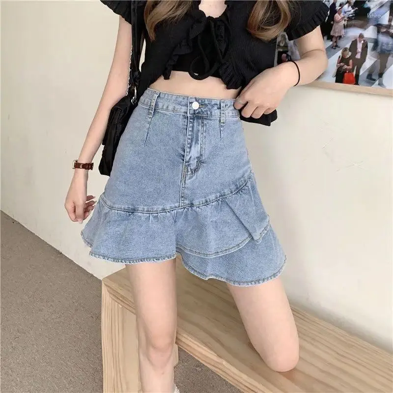 Skirts 2024 Women's Summer Blue Fishtail Skirt High Waist Denim Women Design Niche Package Hip A-line Y2k Jean