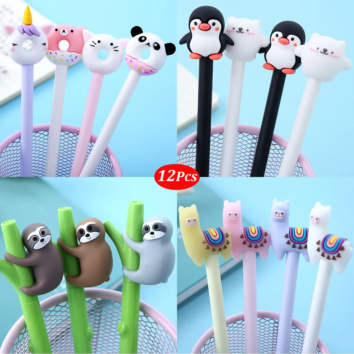 Pens 12Pcs Japanese Cute Pens Sloth Animal Elegant Fancy Kawaii Gel Ink Pen Adults Stationery Funny School Office Ballpoint Wholesale