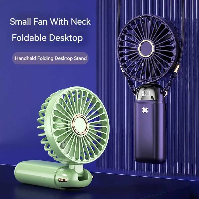 Inne urządzenia 6000MAH Mini Handheld Fan 5-Speed ​​USB ładowanie wisidanta Wentylatora LED Cyfrowy ekran wyświetlacza do sportu biurka studencka Fan J240423