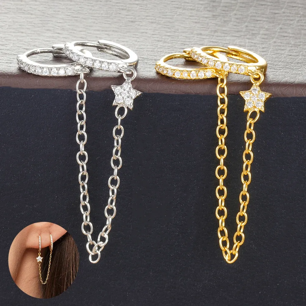 Ohrringe Fashion Edelstahl -Kettenstar Stern -Hoop -Ohrringe für Frauen Mädchen Klassiker Tassel Doppelkreis Punk Ohrring Piercing Schmuck