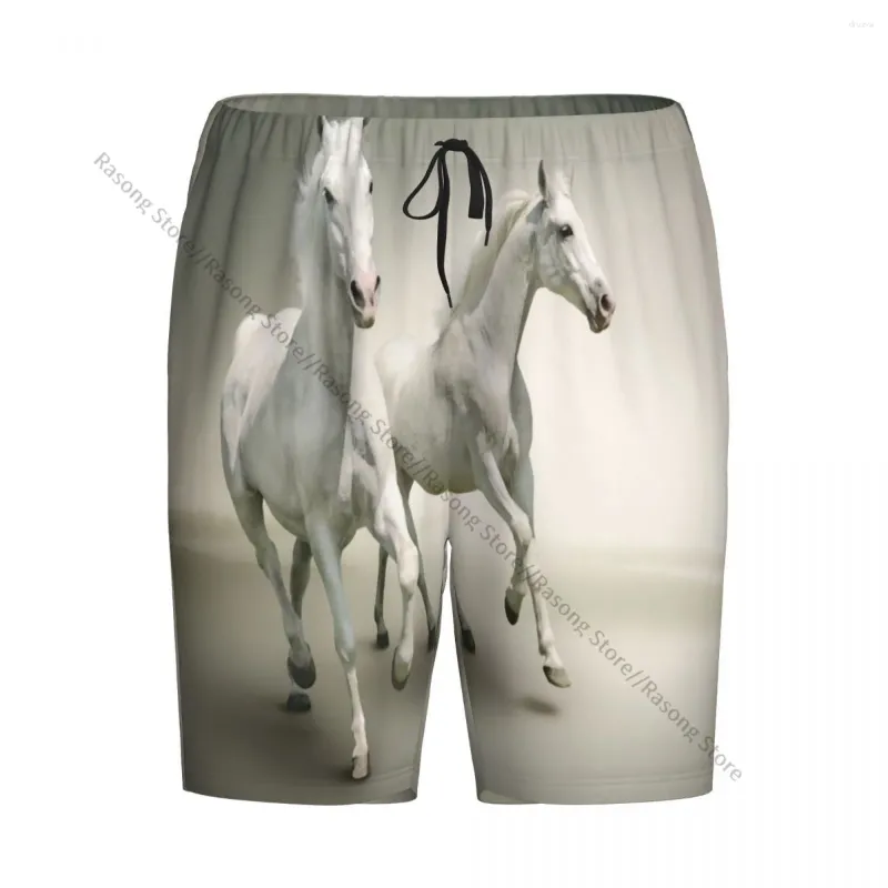 Men's Sleepwear Short Pajamas Pants For Sleeping White Horse Loose Button