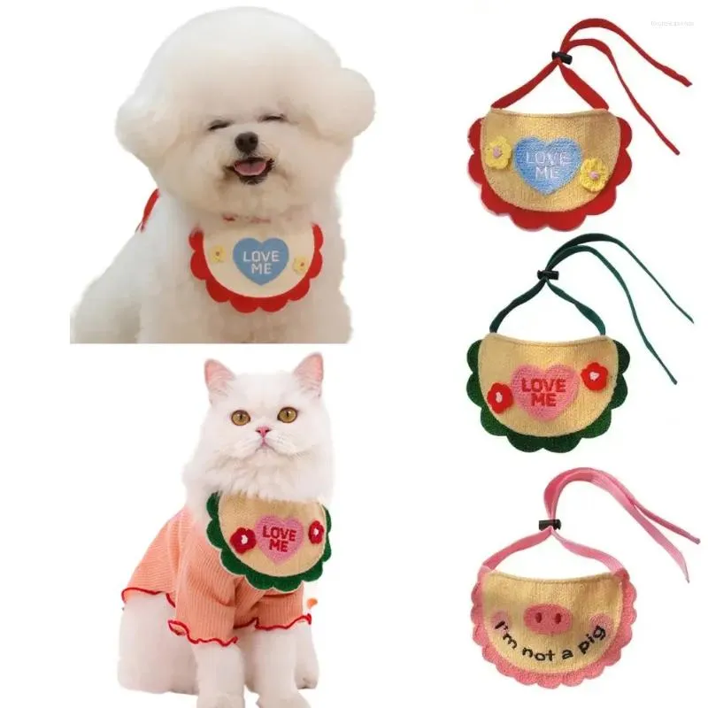 Ropa para perros mascota saliva toalla gato collar bib cachorro tejido lindo dibujos animados borderios bufandos accesorios