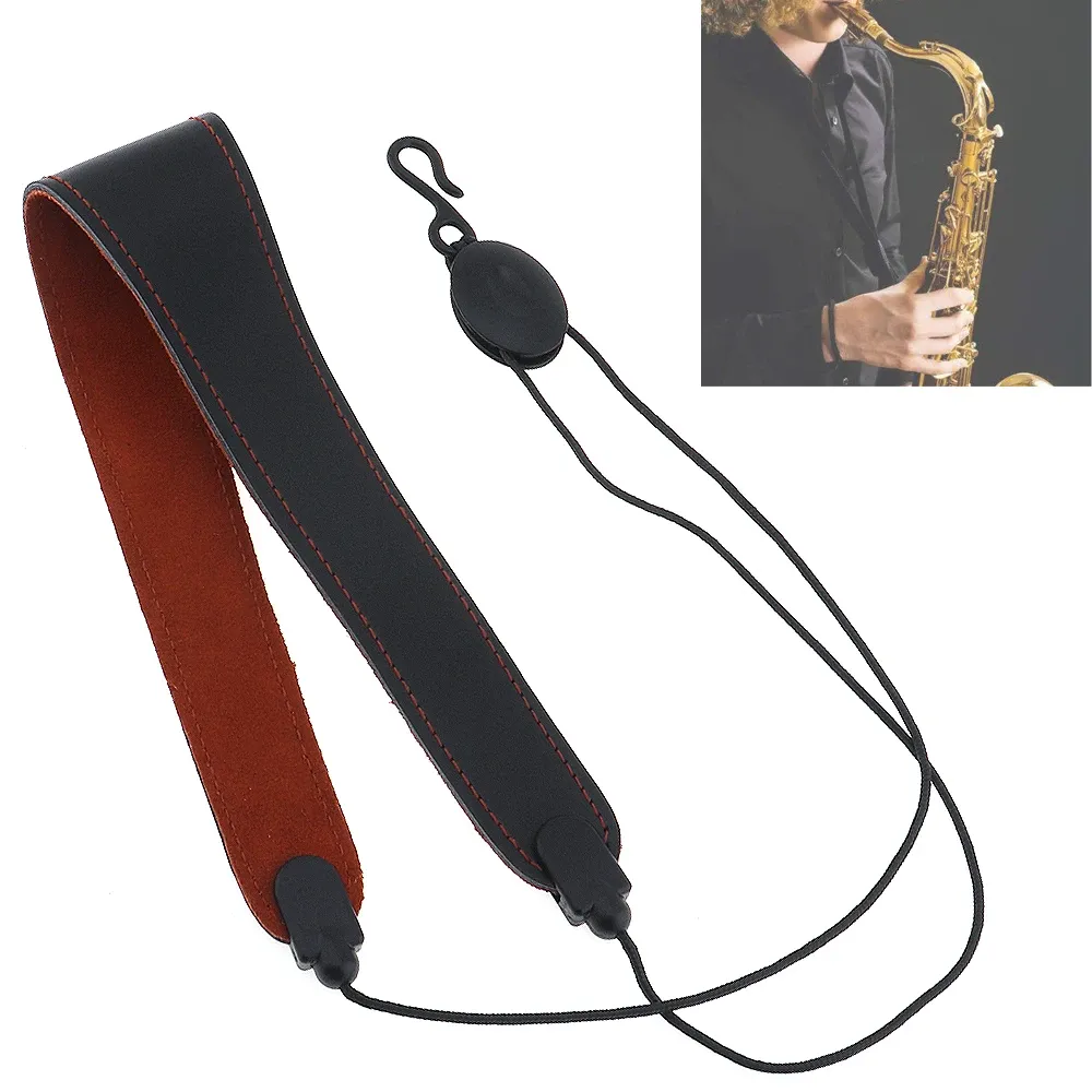 Saxophone Adjustable Genuine Leather Saxophone Clarinet Neck Strap Single Shoulder Strap for Saxophone Clarinet AccessorieS