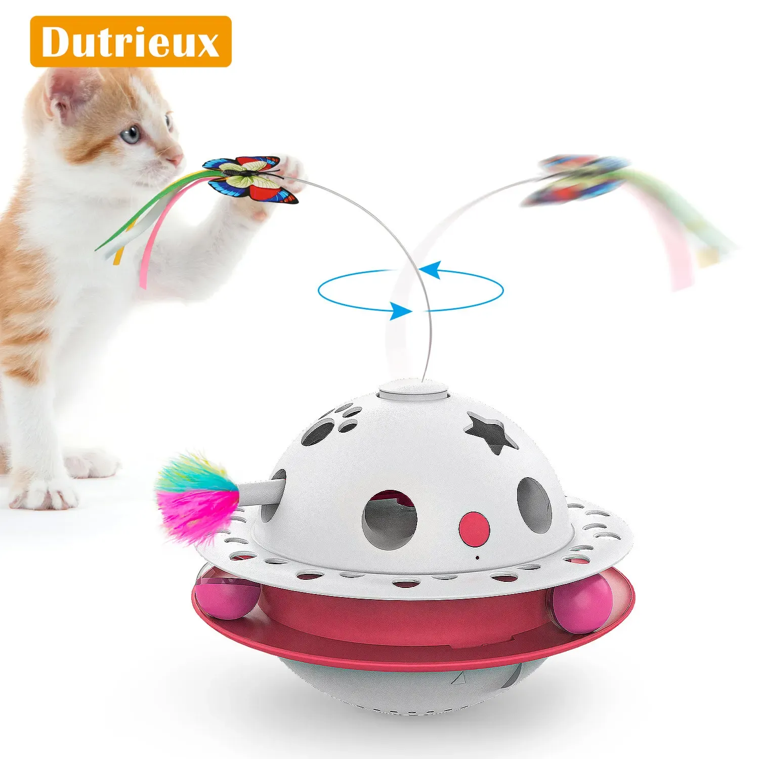 Toys Electric Automatic Rotating Cat Toy with Roller Tracks Ball Butterfly Feather Fun Cat Toy Exercise Interactive Teaser Kitten Toy