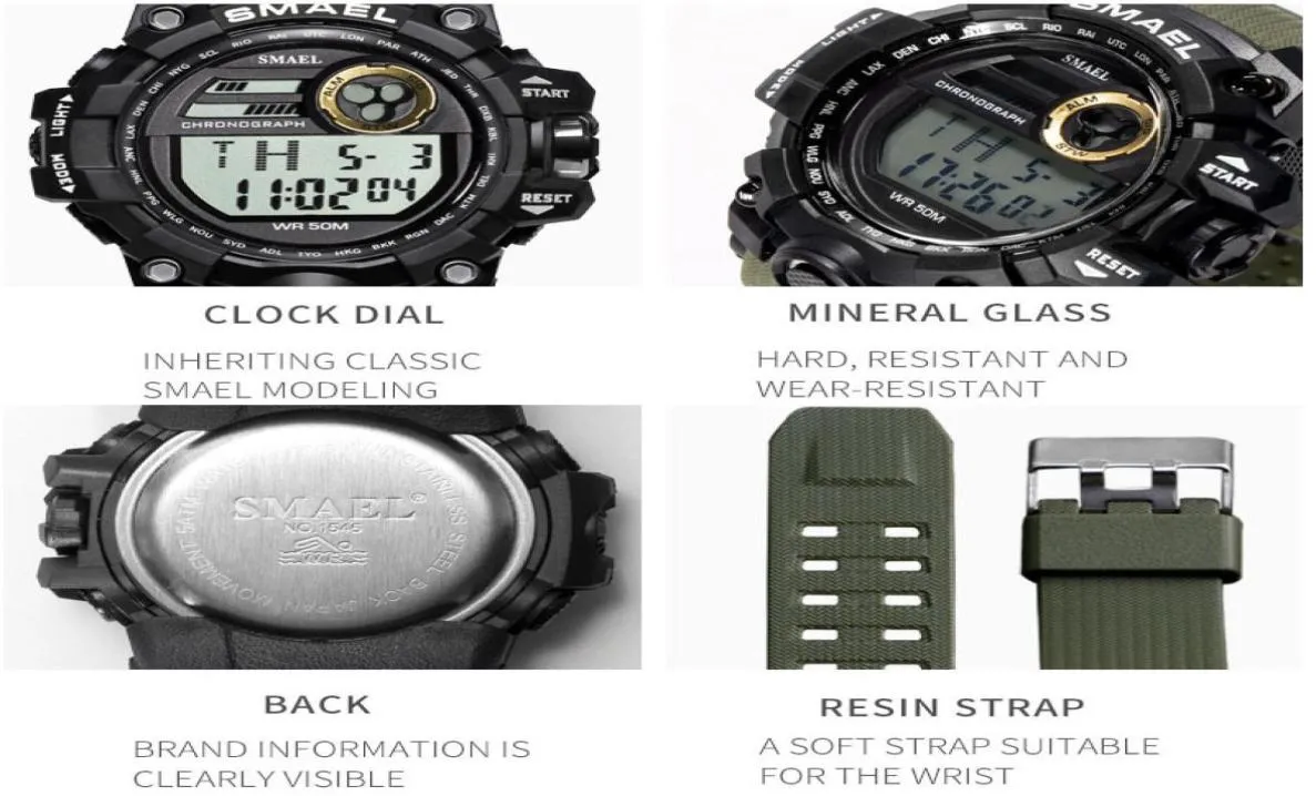 Smael Brand Men Watches Sport Military Shock Shock Reljes Hombre Casual LED Clock Digital Digital orologi Waterproof 1545D9818022