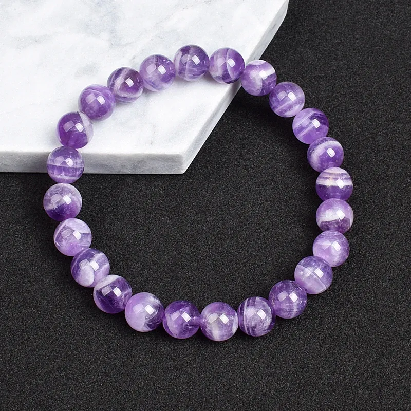 Strängar 412 mm naturliga spetsar Amethyster Armband Purple Crystal Dream Amethyst Reiki Gem Stone Round Pärlor Armband smycken Pargåvor
