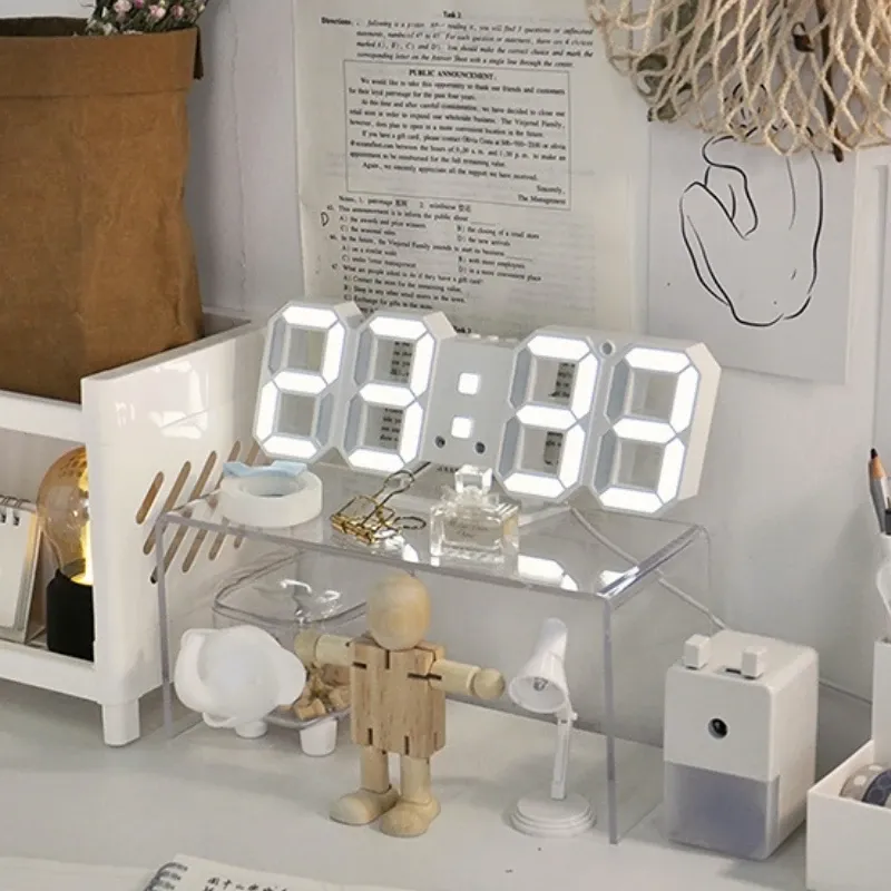 Horloges intelligentes 3D Alarmoire numérique Corloge murale Home Decor LED Horloge de bureau numérique avec heure de température Nordic Large Table Clock