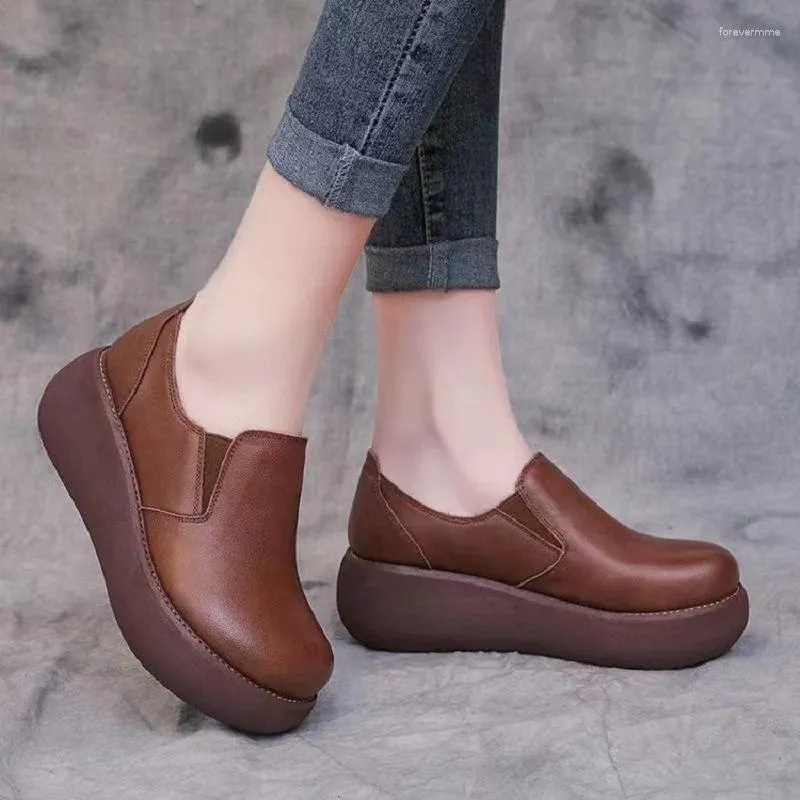 Casual schoenen platform dames lederen flats voor ronde hoofd slip-on pumps vrijetijds feestkantoor Lady Loafers