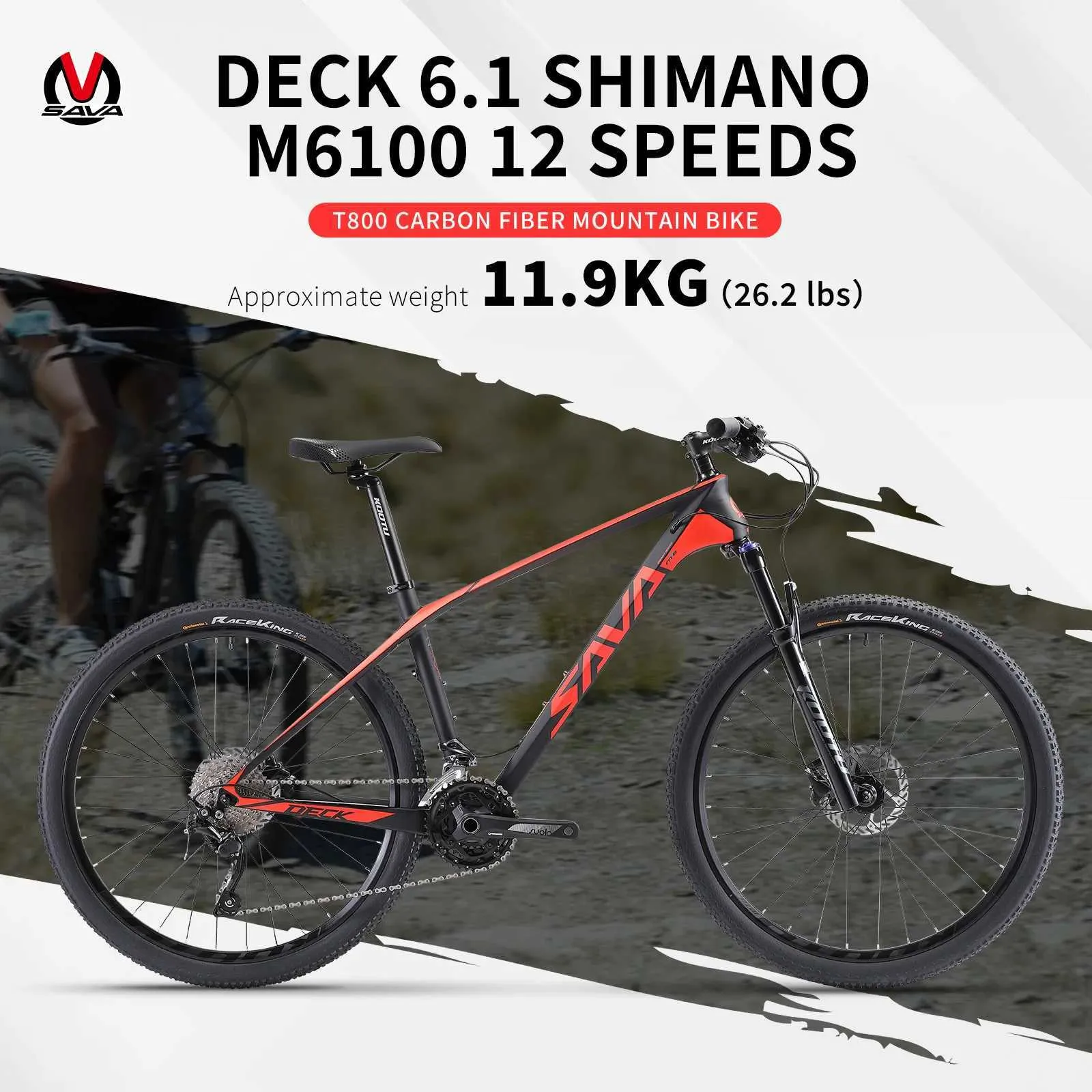 Fietsen Sava Deck 6.1 Koolstofvezel mountainbike 1x12 snelheid 26/27.5/29 met Shiman0 Deore M6100 volwassen mountainbike Y240423