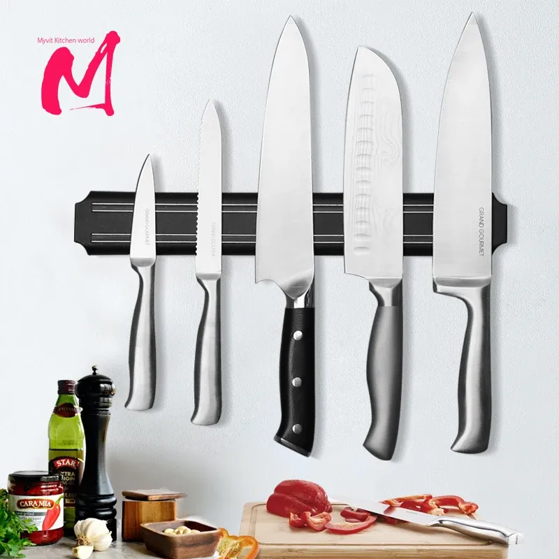 Armazenamento de faca magnética Montagem de parede Black Abs Placstic Block Storage Storage Chef Rack Strip utensil Kitchen para faca de metal