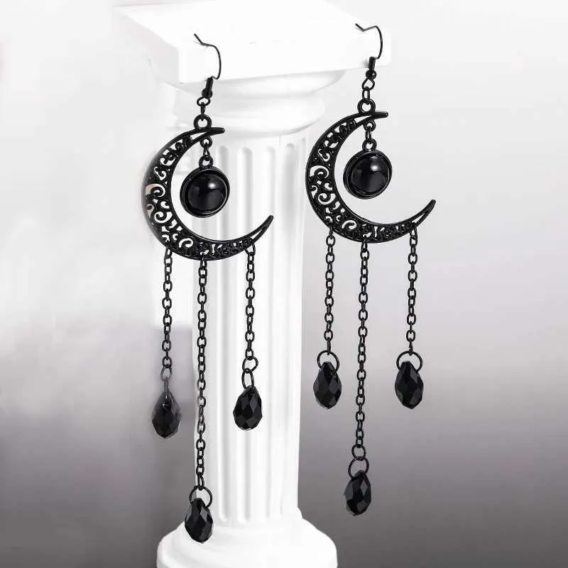 Charm Vintage Gothic Vampire Witch Black Moon Oorrings voor vrouwen 2023 Nieuwe Creative Halloween Party Personaliseerde sieradenaccessoires Y240423