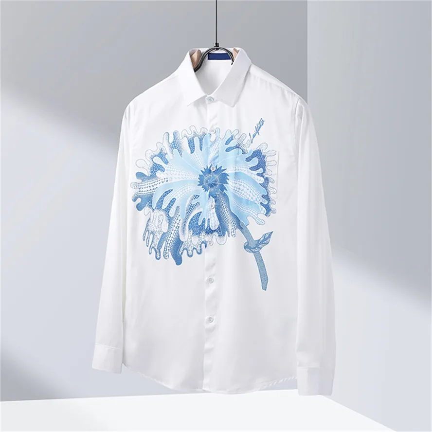 デザイナーメンズカジュアルシャツ品質デザイナービジネスティークラシック長袖シャツボタンアップシャツソリッドカラーレター春秋のブラウスプラスサイズM-3xl T7
