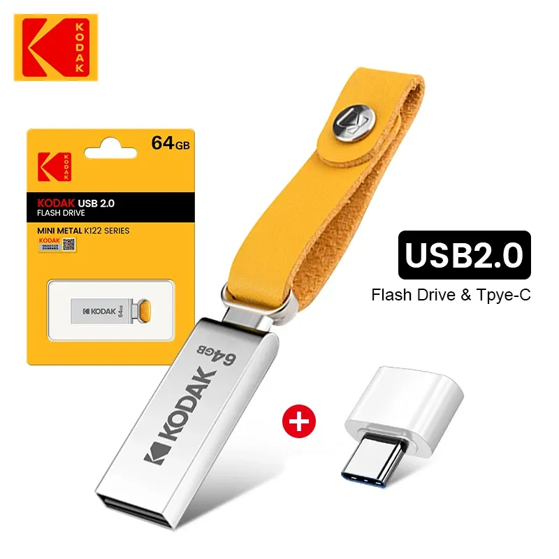 2PCS Kodak USB 2.0ペンドライブ32GB 64GB 128GB K122 Typec Metal USB Flash Driveメモリフリーシッピング