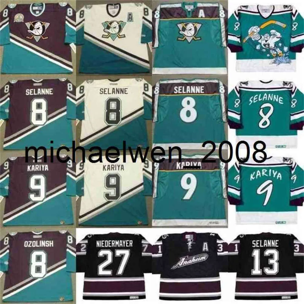 Kob Weng Mighty 8 Sandis Ozolinsh 13 Teemu Selanne 9 Paul Kapiya 27 Scott Niedermayer 31 Guy Hebert Hockey Custom Hockey Maglie S-5xl