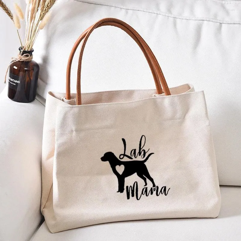 Sacs à provisions Lab Mama Funny Imprimé Canvas Tote Bag Gift For Dog Lovers Femme Lady Casual Beach Shopper Work Handsbag