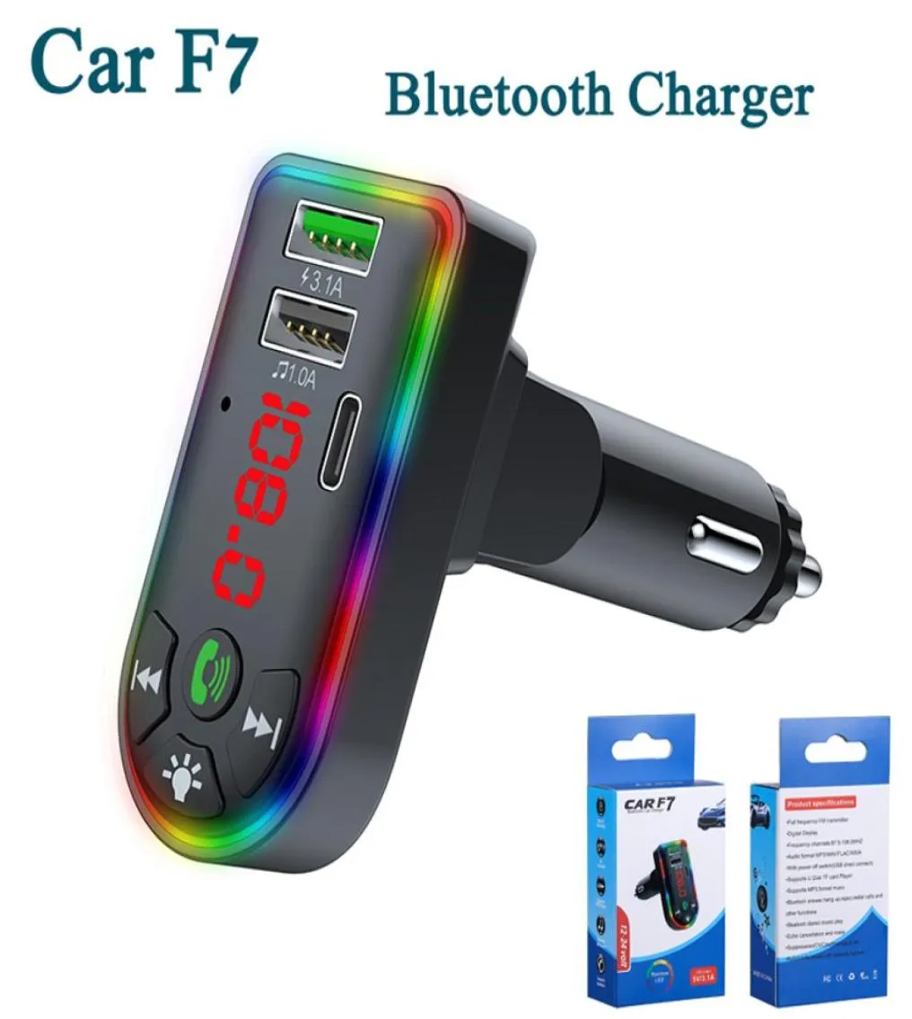 Caricatore Car Caricatore Bluetooth FM trasmettitore Dual USB di ricarica rapida Tipo C Porte PD regolabili Atmosfera colorata Luci a manifesta