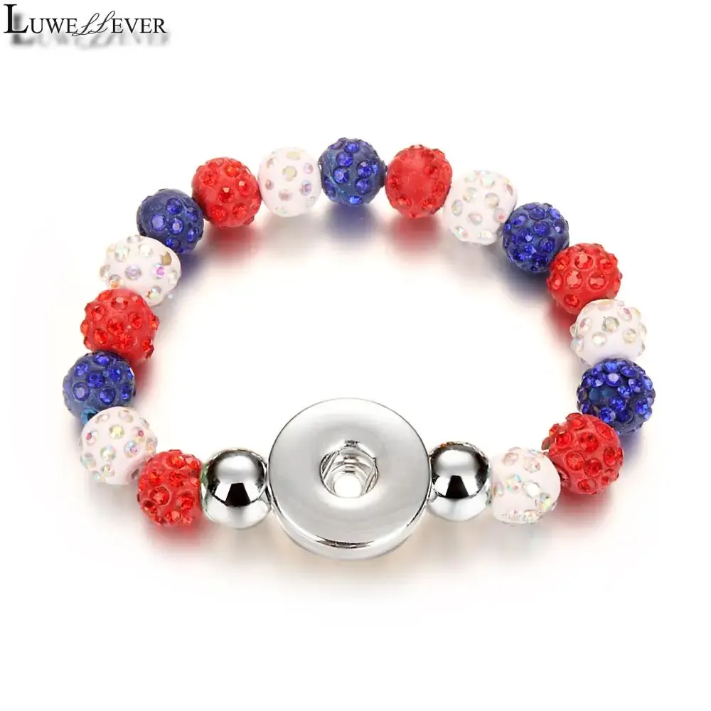 Strands Christmas 029 Interchangeable Jewelry Candy Colors Expandable Bead Stretch Glass Bead Bracelet 18mm Snap Button Jewelry Bangle