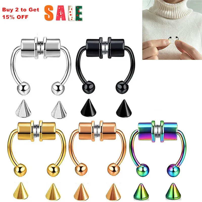 Women Fake Piercing Nose Ring Hoop Septum Non Clip Rock HipHoop Stainless Steel Magnet Fashion Punk Body Jewelry y240407 240424