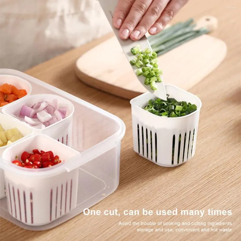 Storage Bottles Separate Spacing Spice Case Portable Plastic 6 Grids Vegetable Reusable With Lids Airtight Refrigerator Preservation Box