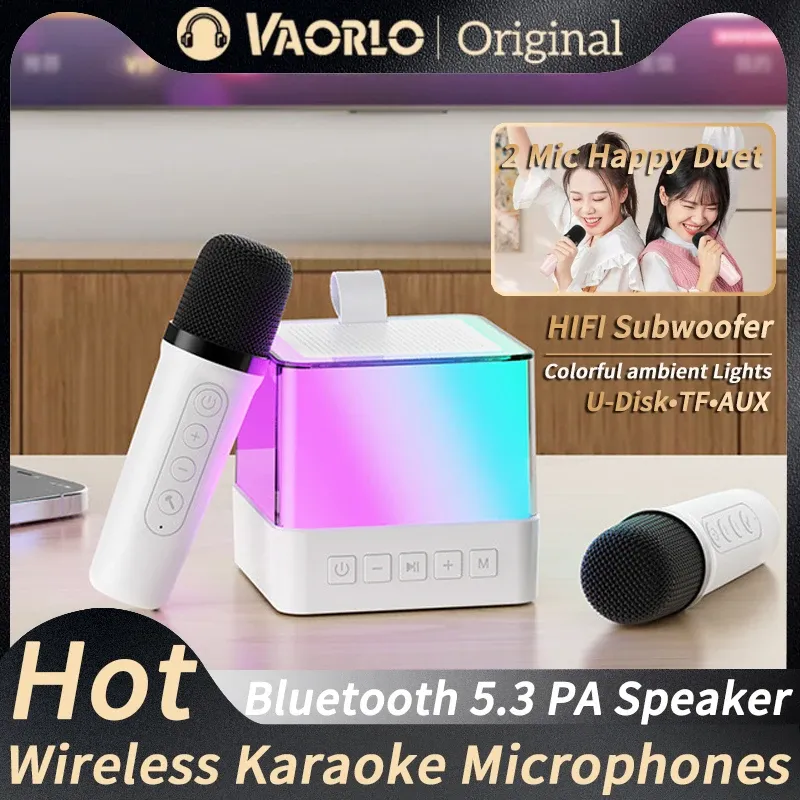 Subwoofer Vaorlo Bluetooth 5.3 PA luidspreker draadloze karaoke machine hifi surround subwoofer boombox ktv dsp -systeem kleurrijke omgevingslichten