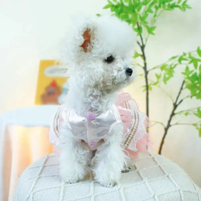 Vestido de estimação de roupas de cachorro com strass encantador decoração de arco chique para a primavera na moda