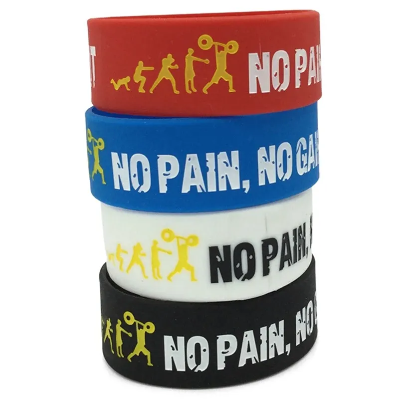Bracelets 1PC Hot Sale No Pain No Gain Silicone Wristband Wide Band Motto Rubber Bracelets Bangles Armband Gift For Men Women