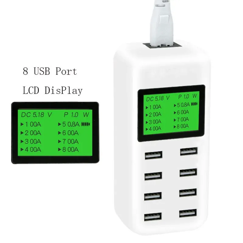 Hubs 8 Port Smart USB Fast Lade -Hub mit LCD 40W Multiport USB Ladestation Wandreiseladegerät für iPhone XS Max iPad Samsung