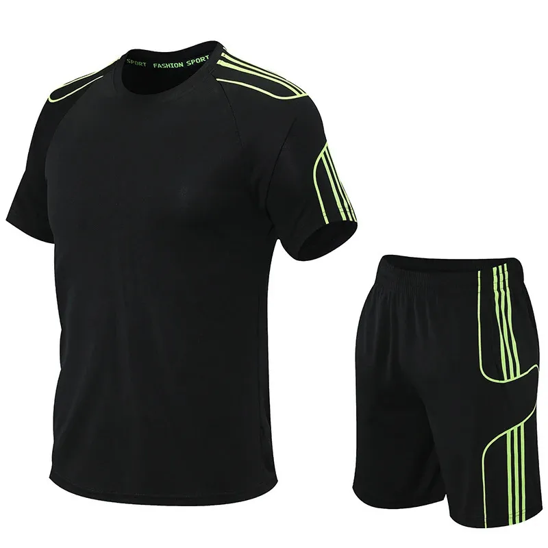 Mens sports set fitness set running equipment morning running set summer quick drying short sleeved T-shirtshorts 240408