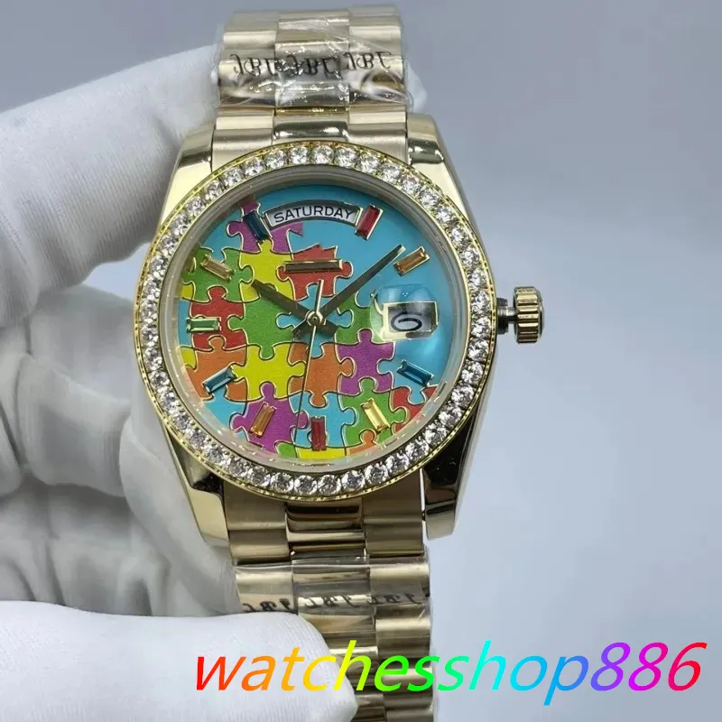 Designer di lusso Classic Fashion Automatic Orologio intarsiato con diamante colorato Diamond 36mm Sapphire Glass A Gentili di Natale preferiti da donna Transpirato gratuito 01